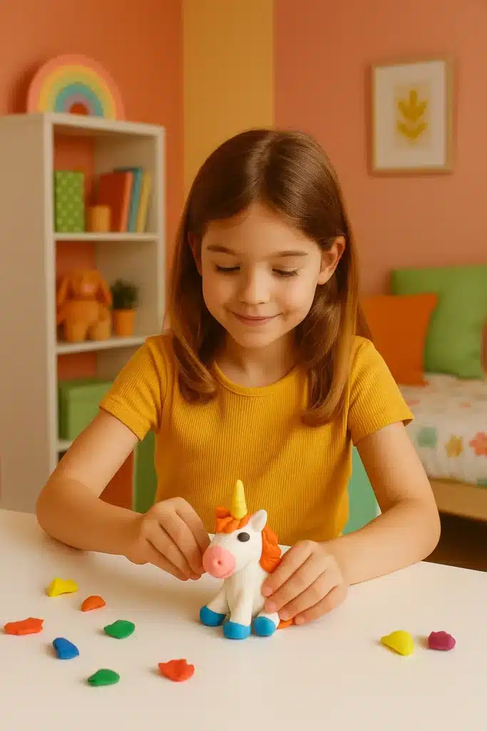 ילדה בת 7 עושה יצירה